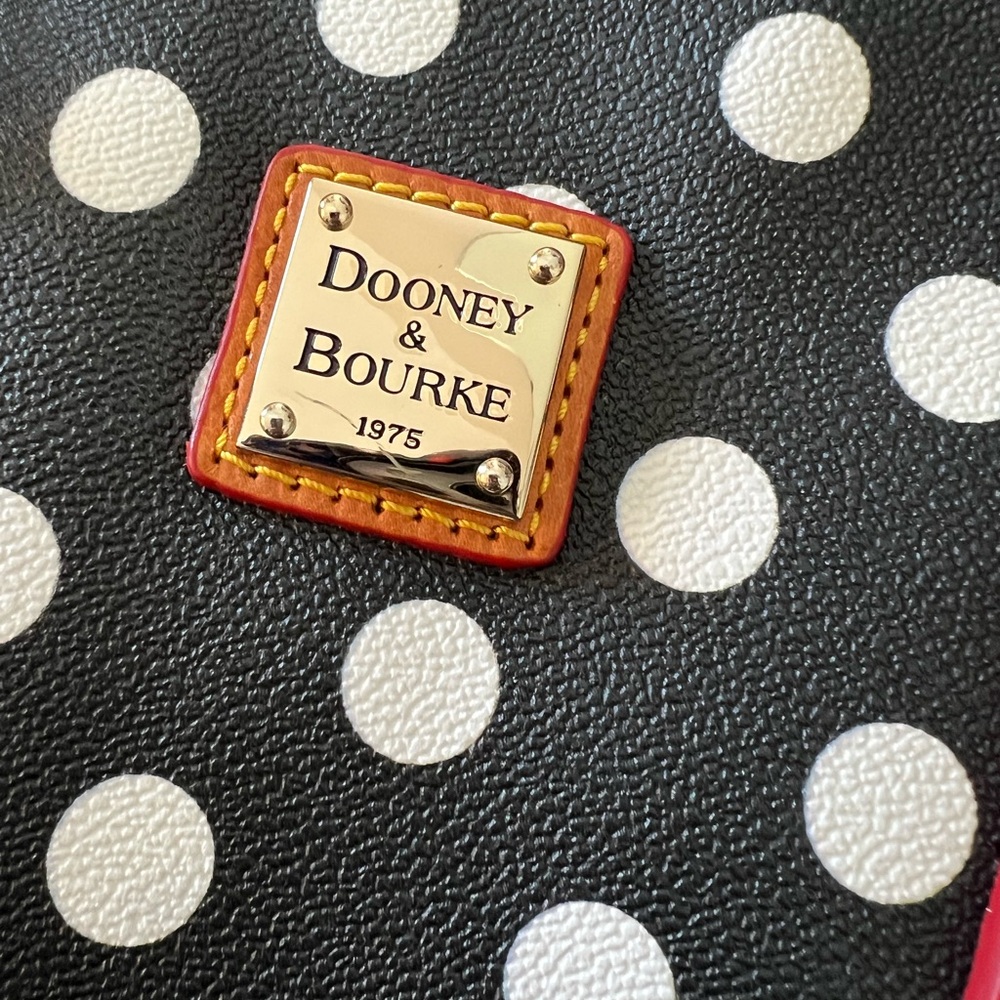 Dooney & Bourke black & white polka dot tote bag. - Picture 10 of 11